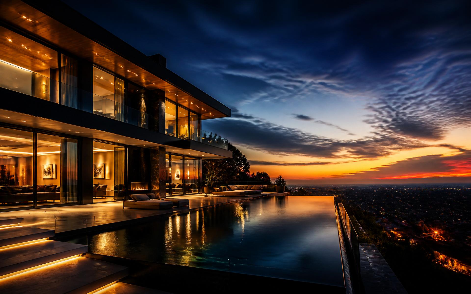 Modern luxury home at twilight